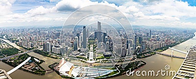 July 2017 â€“ Guangzhou, China â€“ Panoramic view of Guangzhou central business district and of the Pearl River Stock Photo